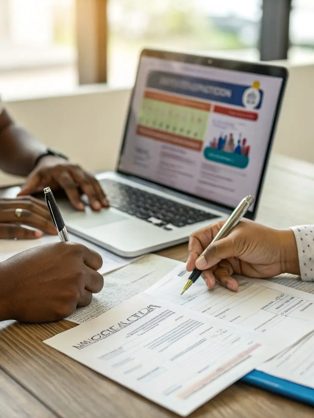 A close-up shot of immigration documents being carefully reviewed with a magnifying glass, symbolizing attention to detail.