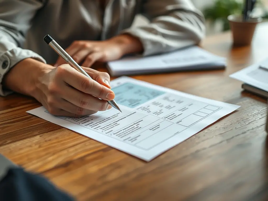 A close-up shot of an asylum application form being carefully reviewed with a magnifying glass, emphasizing the attention to detail in document preparation.